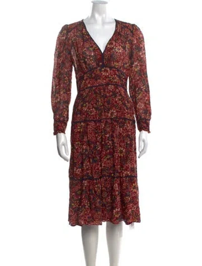 Pre-owned Ba&sh Floral Print Midi Length Dress In Burgundy