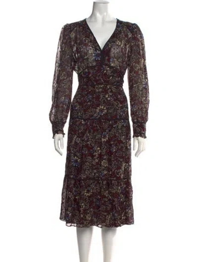 Pre-owned Ba&sh Floral Print Midi Length Dress In Burgundy/neutrals