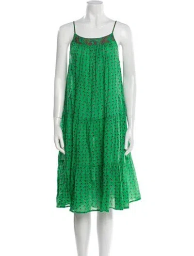 Pre-owned Ba&sh Floral Print Midi Length Dress In Green