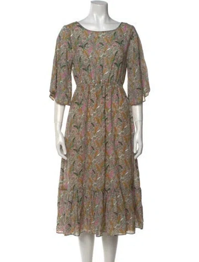 Pre-owned Ba&sh Floral Print Midi Length Dress In Green