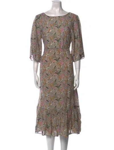 Pre-owned Ba&sh Floral Print Midi Length Dress In Green