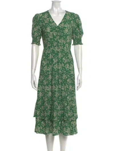 Pre-owned Ba&sh Floral Print Midi Length Dress In Green