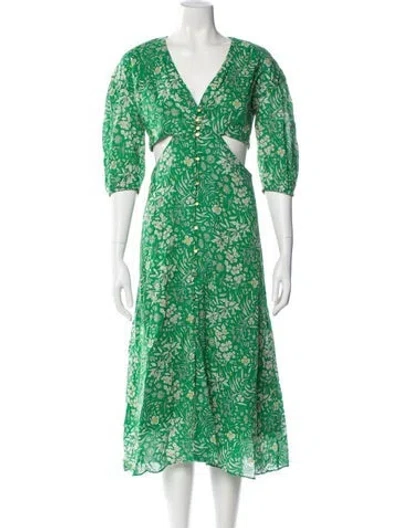 Pre-owned Ba&sh Floral Print Midi Length Dress In Green