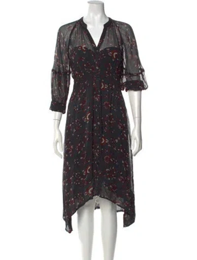 Pre-owned Ba&sh Floral Print Midi Length Dress In Green