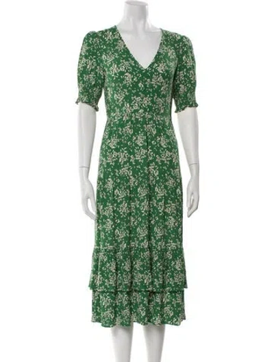 Pre-owned Ba&sh Floral Print Midi Length Dress In Green