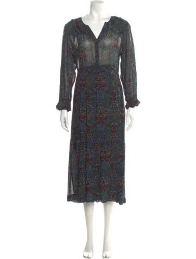 Pre-owned Ba&sh Floral Print Midi Length Dress In Green
