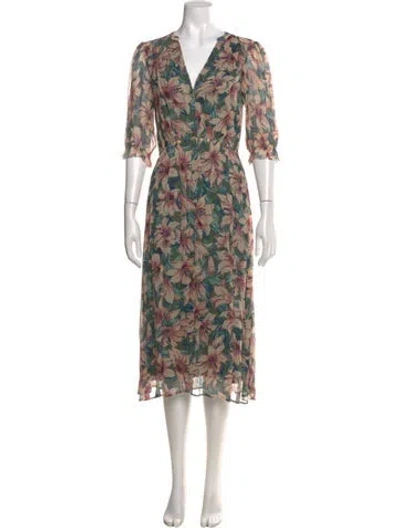 Pre-owned Ba&sh Floral Print Midi Length Dress In Green