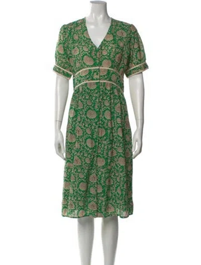 Pre-owned Ba&sh Floral Print Midi Length Dress In Green