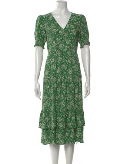 Pre-owned Ba&sh Floral Print Midi Length Dress In Green