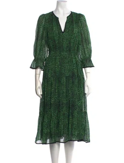 Pre-owned Ba&sh Floral Print Midi Length Dress In Green