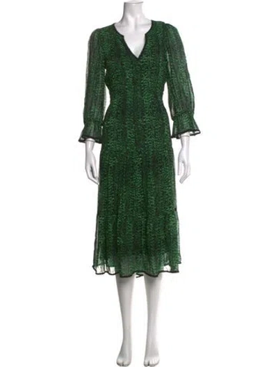 Pre-owned Ba&sh Floral Print Midi Length Dress In Green