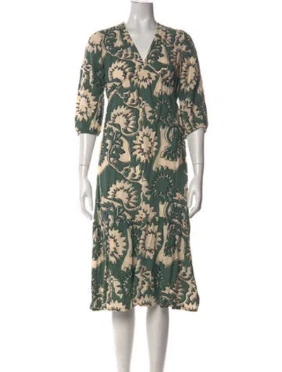 Pre-owned Ba&sh Floral Print Midi Length Dress In Green
