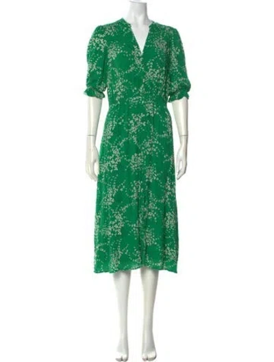 Pre-owned Ba&sh Floral Print Midi Length Dress In Green