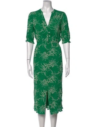 Pre-owned Ba&sh Floral Print Midi Length Dress In Green