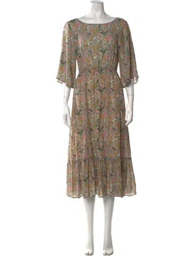 Pre-owned Ba&sh Floral Print Midi Length Dress In Green