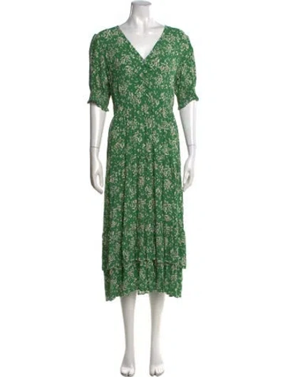 Pre-owned Ba&sh Floral Print Midi Length Dress In Green