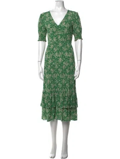 Pre-owned Ba&sh Floral Print Midi Length Dress In Green