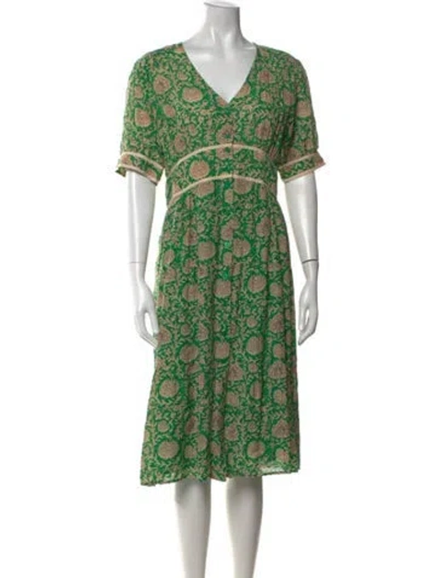 Pre-owned Ba&sh Floral Print Midi Length Dress In Green