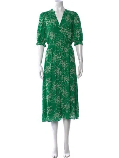 Pre-owned Ba&sh Floral Print Midi Length Dress In Green