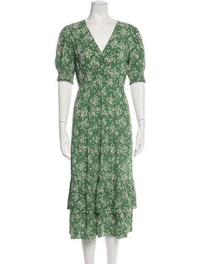 Pre-owned Ba&sh Floral Print Midi Length Dress In Green