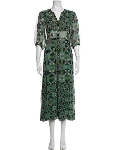 Pre-owned Ba&sh Floral Print Midi Length Dress In Green