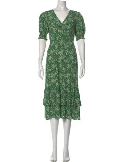 Pre-owned Ba&sh Floral Print Midi Length Dress In Green