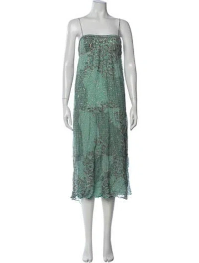 Pre-owned Ba&sh Floral Print Midi Length Dress In Green