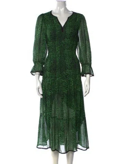 Pre-owned Ba&sh Floral Print Midi Length Dress In Green