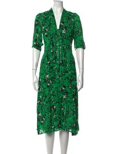 Pre-owned Ba&sh Floral Print Midi Length Dress In Green/metallic