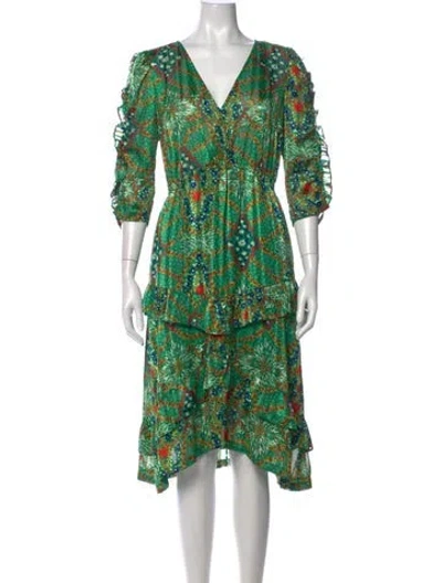 Pre-owned Ba&sh Floral Print Midi Length Dress In Green/metallic
