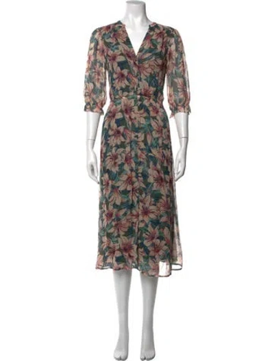 Pre-owned Ba&sh Floral Print Midi Length Dress In Green/pink