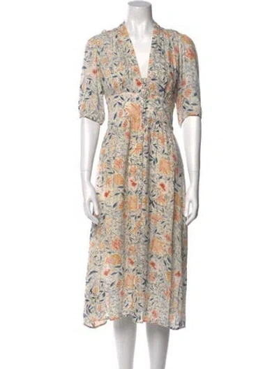 Pre-owned Ba&sh Floral Print Midi Length Dress In Neutral
