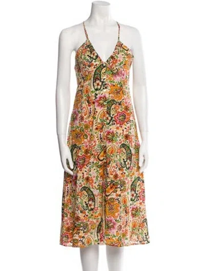 Pre-owned Ba&sh Floral Print Midi Length Dress In Neutral
