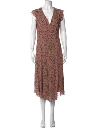 Pre-owned Ba&sh Floral Print Midi Length Dress In Neutral