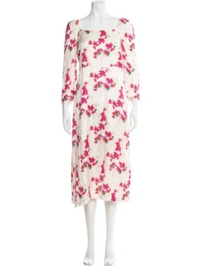 Pre-owned Ba&sh Floral Print Midi Length Dress In Neutral