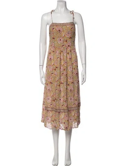 Pre-owned Ba&sh Floral Print Midi Length Dress In Neutrals