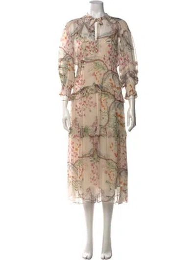 Pre-owned Ba&sh Floral Print Midi Length Dress In Neutrals