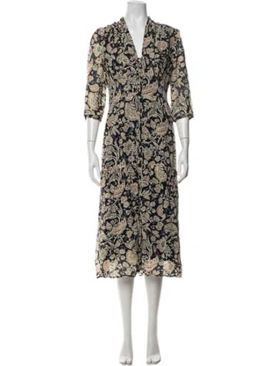 Pre-owned Ba&sh Floral Print Midi Length Dress In Neutrals