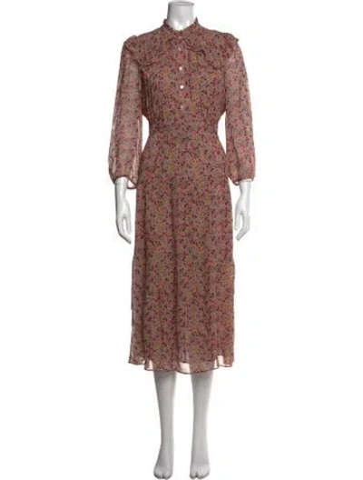 Pre-owned Ba&sh Floral Print Midi Length Dress In Neutrals