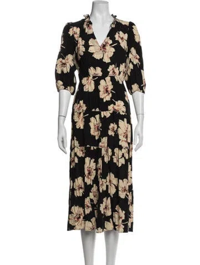 Pre-owned Ba&sh Floral Print Midi Length Dress In Neutrals