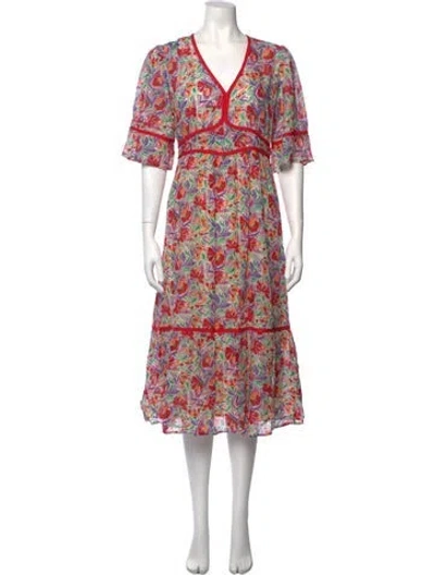 Pre-owned Ba&sh Floral Print Midi Length Dress In Neutrals