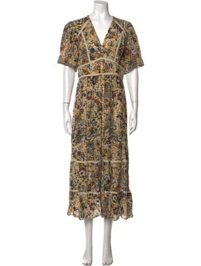 Pre-owned Ba&sh Floral Print Midi Length Dress In Neutrals