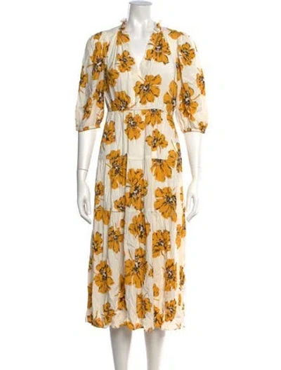 Pre-owned Ba&sh Floral Print Midi Length Dress In Neutrals/yellow
