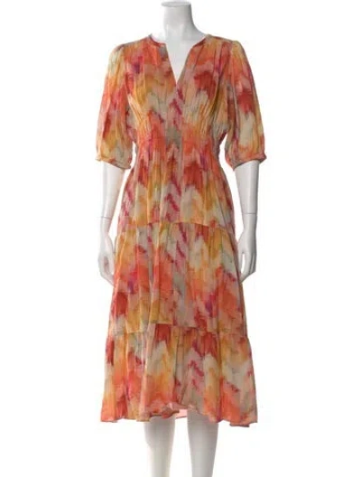 Pre-owned Ba&sh Floral Print Midi Length Dress In Orange
