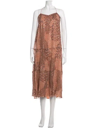 Pre-owned Ba&sh Floral Print Midi Length Dress In Orange