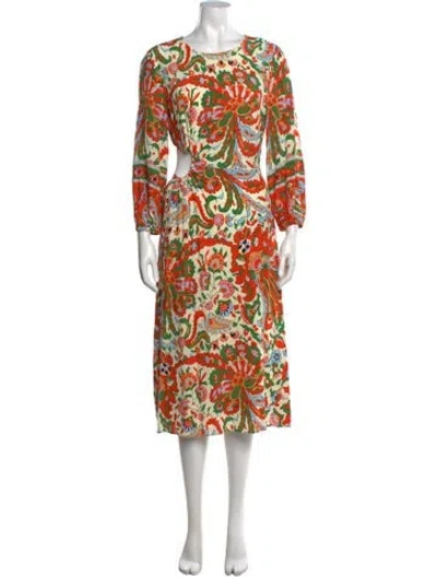 Pre-owned Ba&sh Floral Print Midi Length Dress In Orange