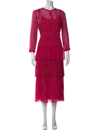 Pre-owned Ba&sh Floral Print Midi Length Dress In Pink