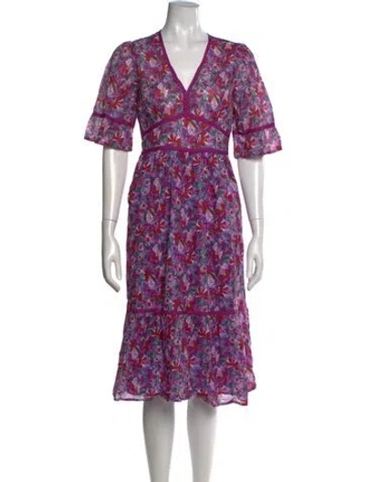 Pre-owned Ba&sh Floral Print Midi Length Dress In Purple
