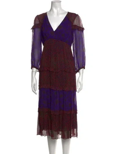 Pre-owned Ba&sh Floral Print Midi Length Dress In Purple