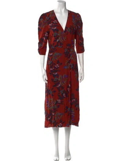 Pre-owned Ba&sh Floral Print Midi Length Dress In Red